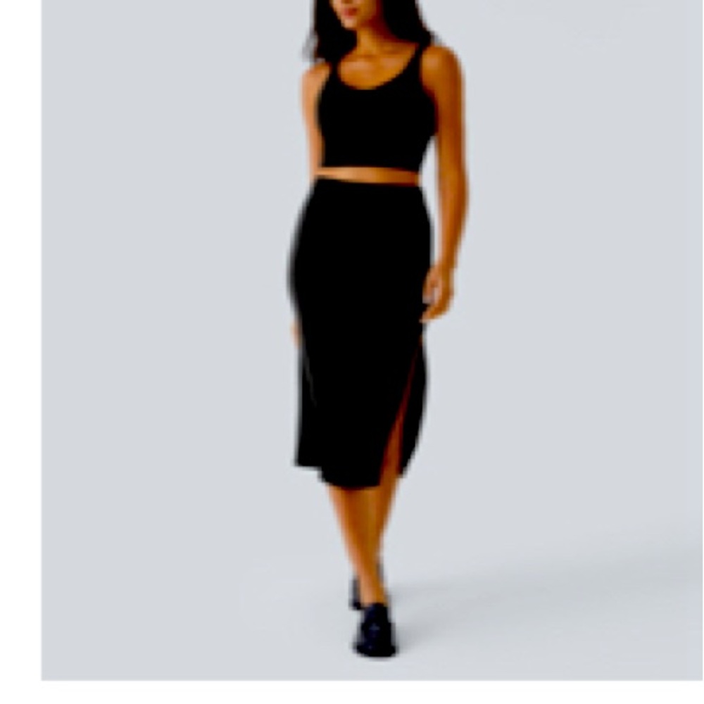 Ribbed High Waisted Split Bodycon Midi Casual Skirt